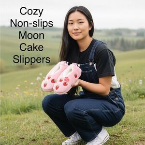 Mooncake Strawberry Sherpa Lined Slippers